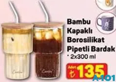 BAMBU KAPAKLI BOROSİLİKAT PİPETLİ BARDAK 2X300 ML BAMBU KAPAKLI BOROSİLİKAT PİPETLİ BARDAK 2X300 ML